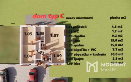 Na predaj 4-izbový rodinný dom TYP DOMU C  v obci Jelka