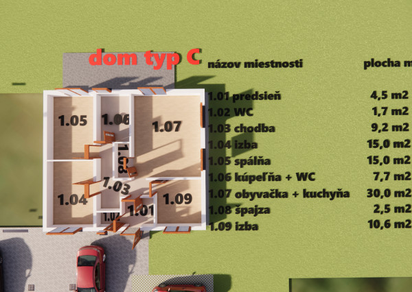 Na predaj 4-izbový rodinný dom TYP DOMU C  v obci Jelka
